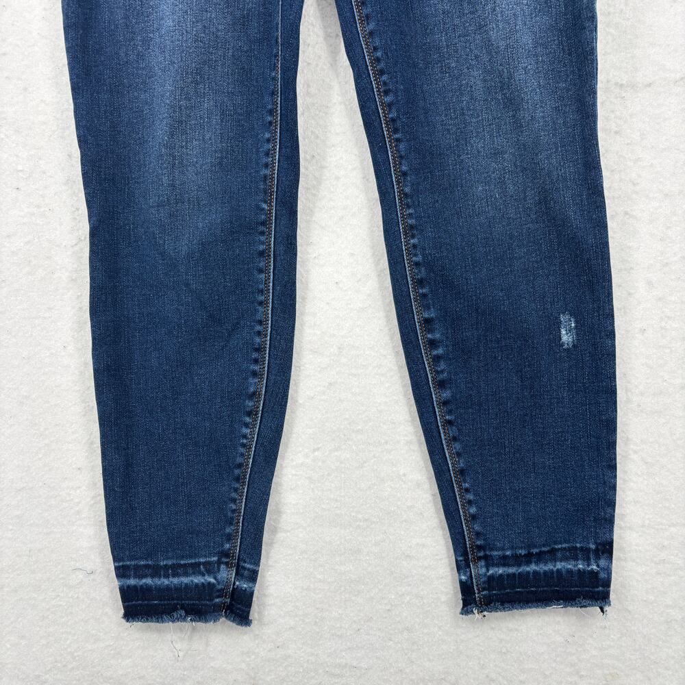 Spanx Pull On Jeans Size M High Rise Stretch Denim Distressed Raw Hem Skinny - Picture 6 of 11